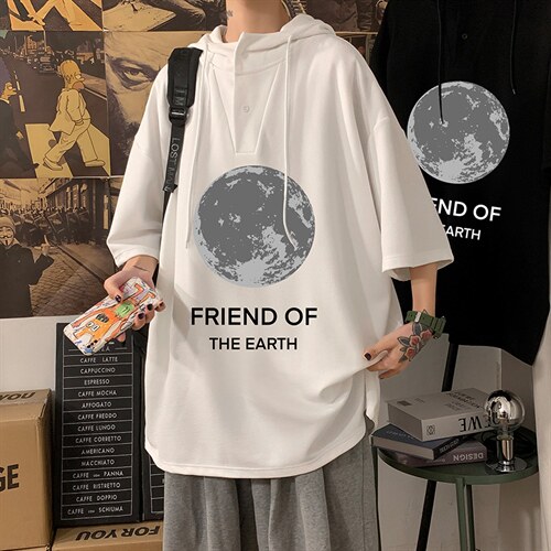 LD54254-P45NASA连帽短袖t恤男大码胖子带帽五分袖中袖海报风,男装T恤,电商A040