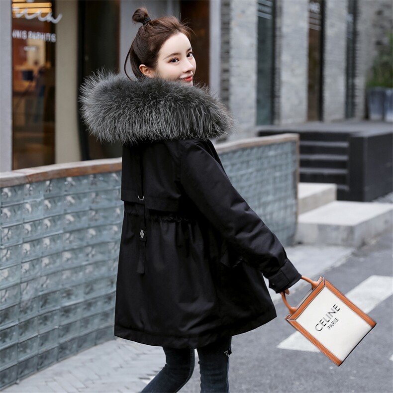 棉衣/棉服2021新款冬仿羊羔毛中长款工装带帽棉服女外套配毛领,女装派克服,瑶迪依秀