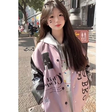 美式字母刺绣拼色棒球服外套男女宽松春秋2025新款潮高街夹克，男装夹克，星座1210-1
