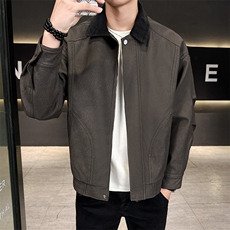 店主风皮夹克男2025秋款灯芯绒拼接翻领皮衣外套男B317/813/P145，男装皮衣，电商B317