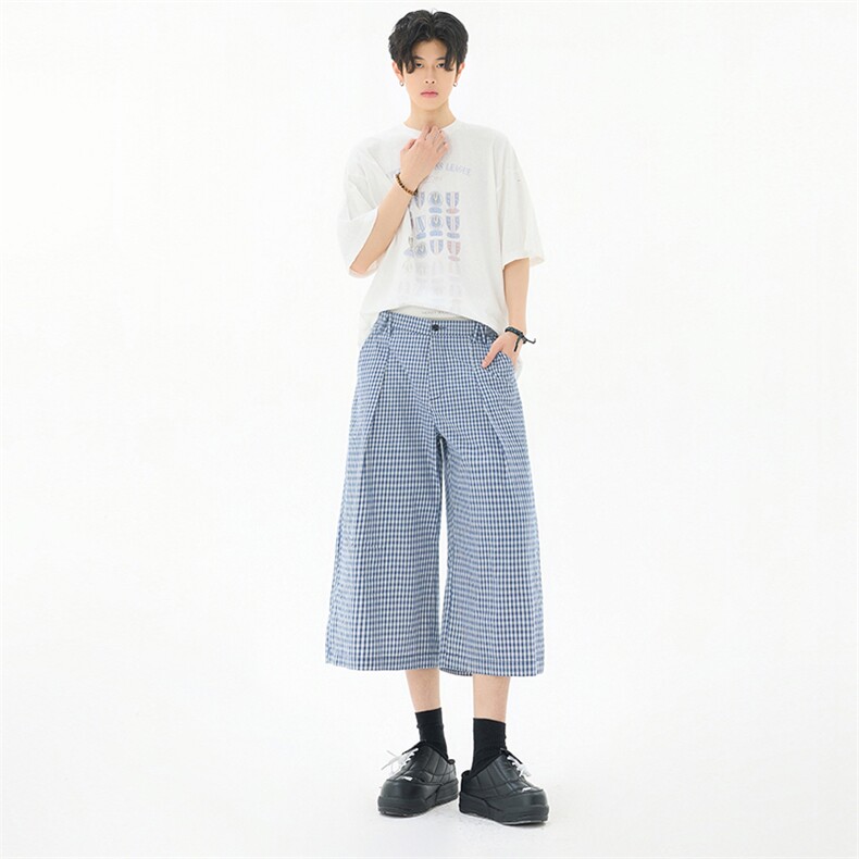 韩版潮流百搭cleanfit格子美式裤子七分休闲裤男女夏季YD706-P50,男装休闲裤,星座509