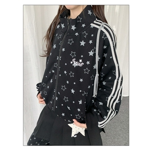 美式复古星星满印立领开衫男女春秋宽松慵懒松弛感拉链外套上衣图片