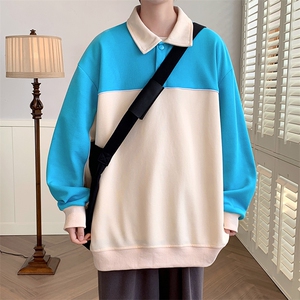 春装学生简约宽松衬衫2023新品撞色拼接卫衣男女WY021-P70 控价98图片