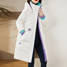 现货90白鸭绒羽绒服女连帽新款长款面包服时尚宽松休闲保，女装羽绒服，贵人树