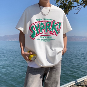 新款短袖t恤男女潮流印花感宽松半袖体恤衫男517A-2-T6627-P28图片