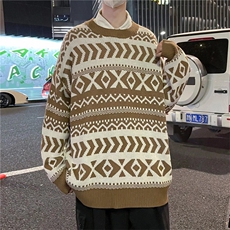 几何图案印花圆领毛衣男2021宽松日系原宿风休闲针织衫M124-P45，男装针织衫/毛衣，星座512-2