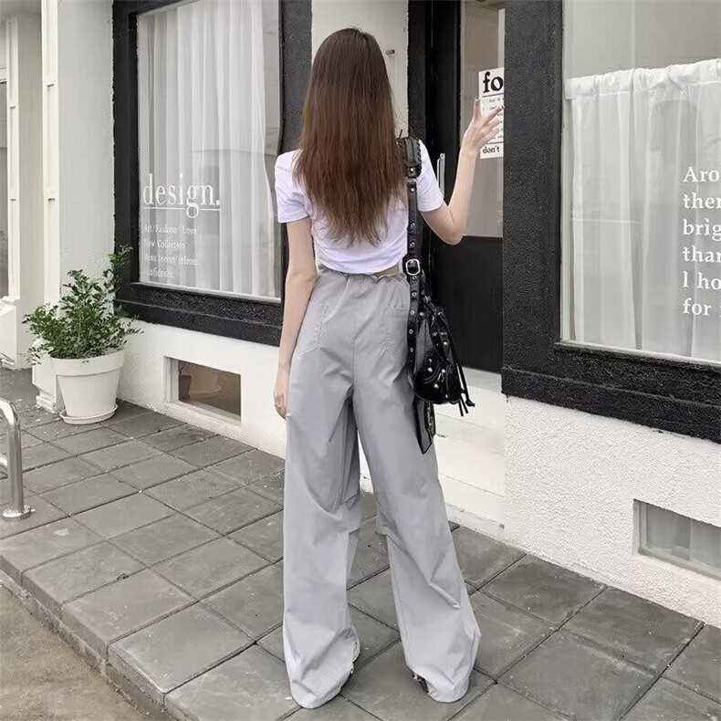 美式速干工装裤子女夏季薄款宽松休闲运动裤束脚抽绳高腰阔腿裤潮,男装休闲裤,星座506A