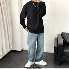 港风秋款男女长袖T恤衫袖子排扣宽松打底衫T965P38，男装T恤，星座1013-1