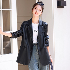 设计感小众咖色小西装皮衣外套女2025年秋季PU皮宽松显瘦上衣百搭图片