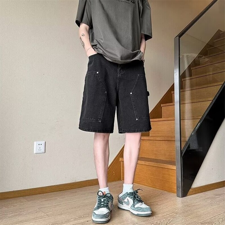 工装牛仔短裤男宽松直筒五分裤复古水洗休闲裤子男网图DK5105-p42,男装牛仔裤,星座302B