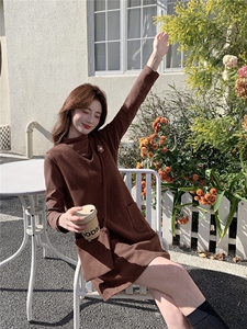 韩系高级感呢料马甲+针织打底套装女2026春装新款两件套裙图片
