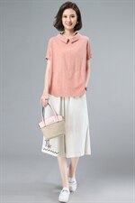 2021夏季新款简约时尚气质翻领个性减龄绣花七分阔腿裤棉麻两件套，女装套装/套裙，奕阳依阁