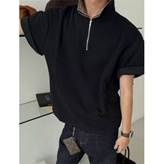 夏季新款简约半拉链短袖polo衫男士宽松千鸟格拼色T恤衫THJ82，男装Polo衫，星座1116A（原606A-3）