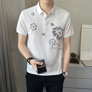 男装Polo衫翻领短袖印花透气2025新款短袖t恤C317-1855-P55图片