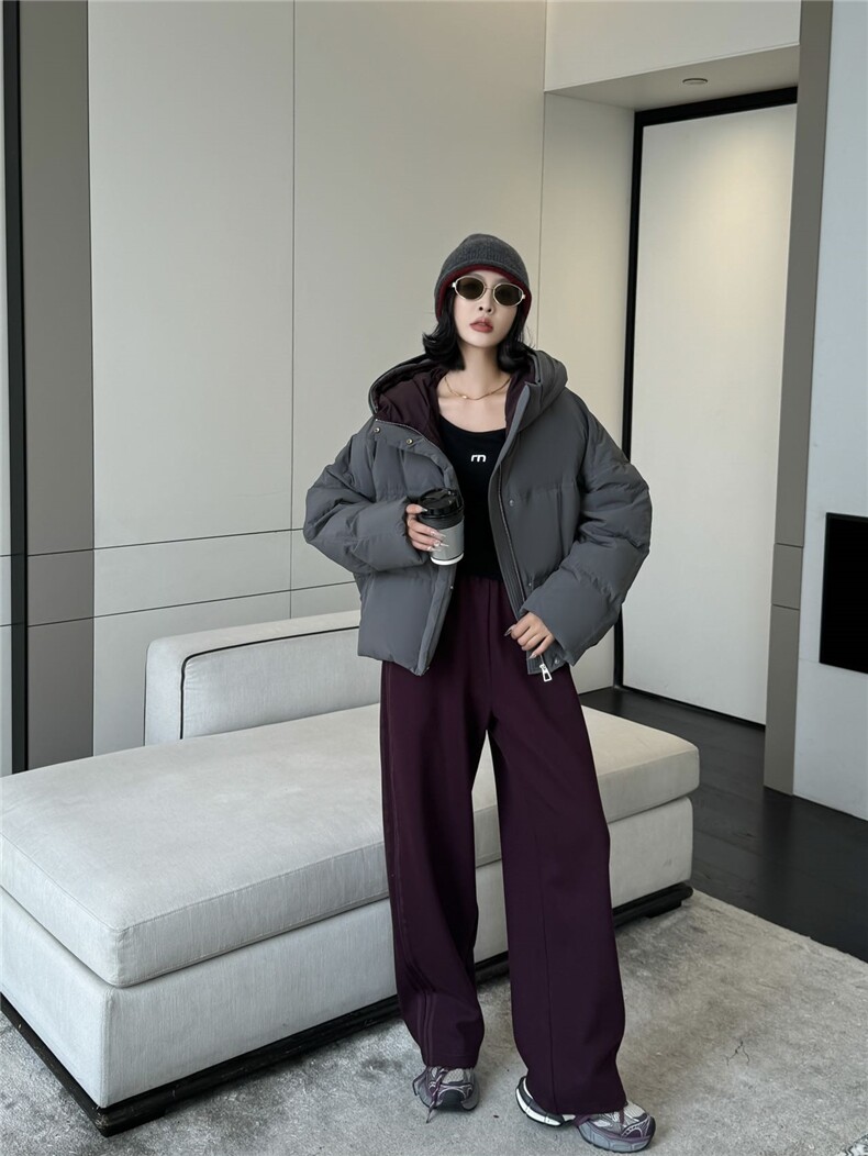 2025年秋季常规立领拉链长袖单件松紧帽时尚百搭,女装羽绒服,禾雯电商供货