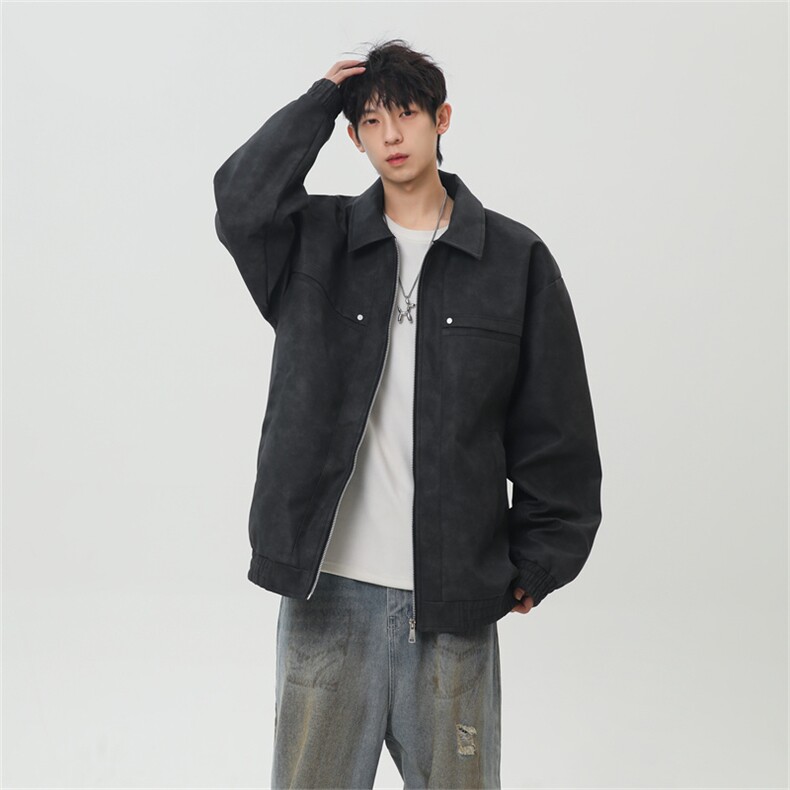 PU皮工装翻领夹克2025秋季痞帅潮流二开外套XZ301b-2-JK2591P75图片