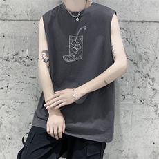 DFY520-TP18-2023夏季潮流印花背心男生运动薄款坎肩宽松无袖t恤，男装T恤，电商A102-1