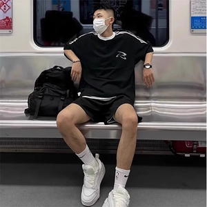 夏季美式高街重磅纯棉三条杠织带撞色男女短袖T恤ZD625-特P30图片