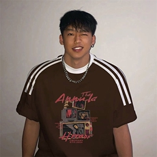 夏季美式高街重磅纯棉三条杠织带撞色男女短袖T恤ZD350-特P30，男装T恤，电商A486