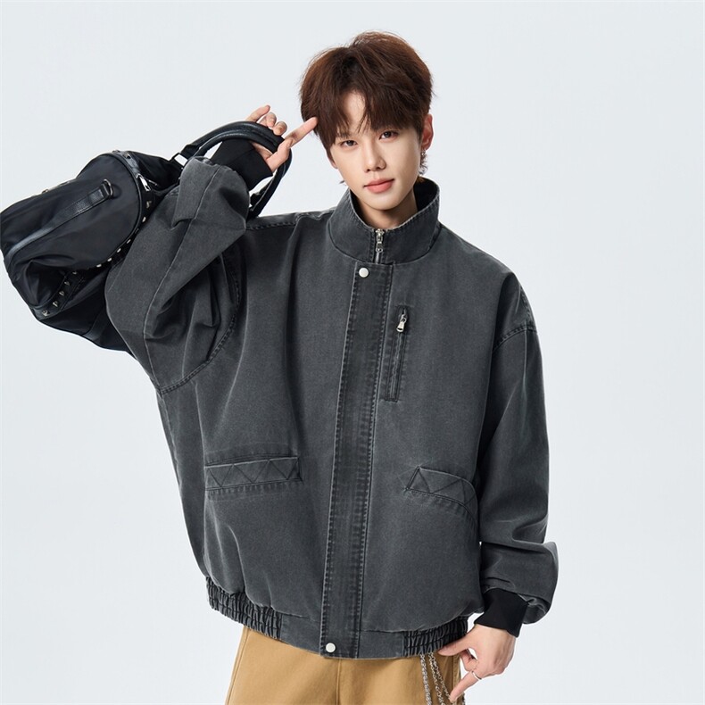 复古做旧立领夹克男宽松休闲工装风潮流百搭外套XZ309JK8009P95,男装夹克,星座309（原A406）