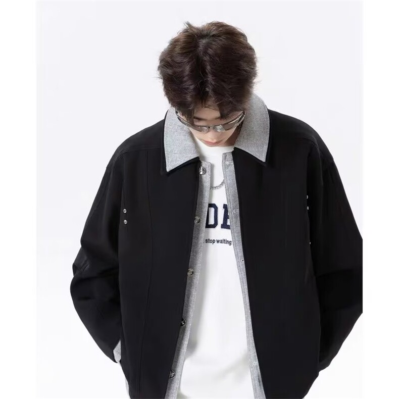 网络图现货潮流痞帅拼色翻领高端大码潮牌休闲男夹克JHT246-P70,男装夹克,星座715-7