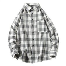 男士长袖衬衫春秋季韩版潮流ins衬衣宽松格子上衣DF08T，男装衬衫，电商A102