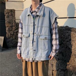 港风秋季复古做旧无袖坎肩外套男牛仔背心马甲外穿百搭 N210 P45图片