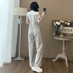 网红休闲运动套装女夏季洋气显瘦修身卫衣高腰阔腿裤两件套潮图片