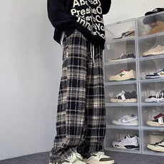 格子加大码休闲裤男秋季美式复古宽松直筒阔腿休闲长裤子男款，女装休闲裤，星座1210-1