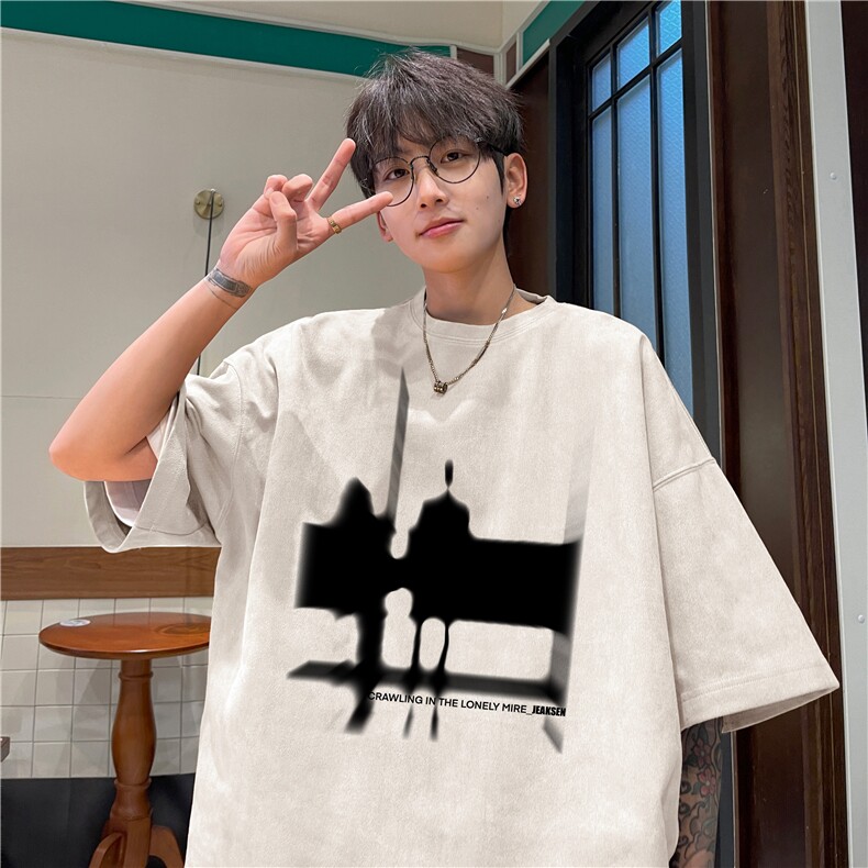 抖音直播品质夏季新款麂皮绒潮流印花短袖djp314-特批23控39图片