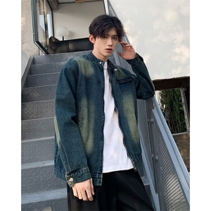 高级感美式复古牛仔外套男秋季炸街痞帅复古水洗做旧宽松休闲夹克图片