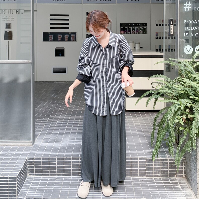 休闲条纹衬衫百褶半身裙套装女春秋季两件套清纯系ootd穿搭一整套,女装套装/套裙,2C168
