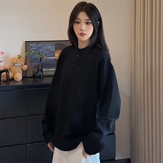 抖音得物品质美式高街重磅曼巴棉拼接cleanfit亨利领卫衣长袖T恤，男装T恤，电商A486