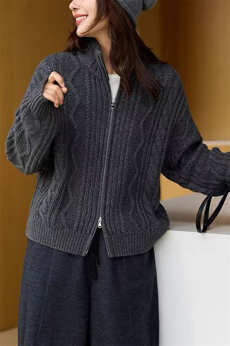 2025年秋季时尚百搭通勤简约休闲加厚花型开衫，女装羊毛衫，新胜羊绒