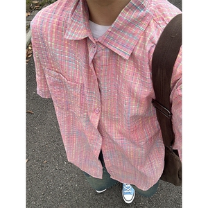 短袖衬衣男夏季新品港风宽松大码青年格子衬衫 CS282-P35图片