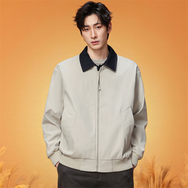复古牛仔领拼接夹克男2026宽松休闲工装风外套 XZ309 JK8631 P83图片