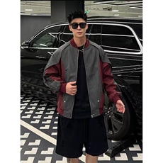 W9447-P80网图现货美式复古小众解构拼接皮衣外套痞帅撞色夹克，男装皮衣，星座1608-2