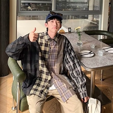 幂式穿搭风polo领格子开衫上衣胖mm大码显瘦外搭慵懒休闲长袖衬衣，男装衬衫，星座1210-1