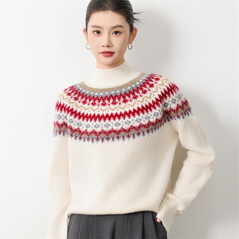 2025年女士秋季一线成衣重工浮雕提花，女装羊毛衫，挚尚羊绒