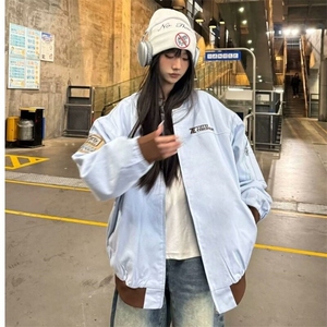 美式学院风刺绣宽松夹克外套女春秋新款飞行员棒球服女小个子穿搭图片