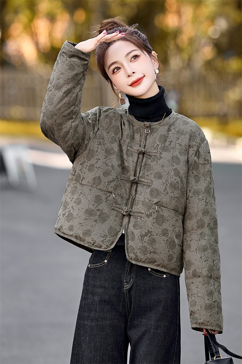 轻薄短款羽绒服女2025冬季新款小个子新中式洋气白色印花外套,女装羽绒服,半夏