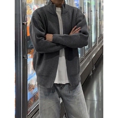 灰色双头拉链开衫毛衣男秋冬穿搭高级感慵懒风立领针织衫情侣外套，男装针织衫/毛衣，星座218-8