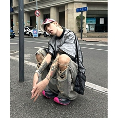 小众设计师款男装假两件网纱短袖夏季潮牌痞帅高级感t恤美式高街，男装T恤，星座506A
