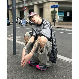 小众设计师款男装假两件网纱短袖夏季潮牌痞帅高级感t恤美式高街图片