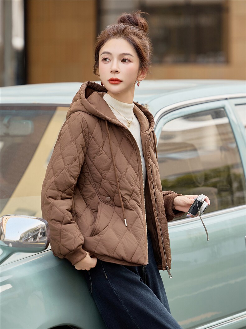藏青色休闲连帽夹棉加厚外套女2025秋冬新款宽松时尚百搭保暖棉衣,女装棉衣/棉服,余墨