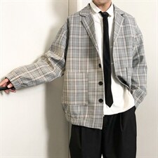 春季网红宽松小西装外套男韩版潮流ins格子休闲西服A071-X02-P80，男装西服，电商A071