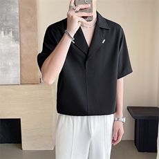 轻熟风~2025夏季冰丝薄款西装领中袖衬衫T恤衫C283/P48，男装衬衫，电商B331
