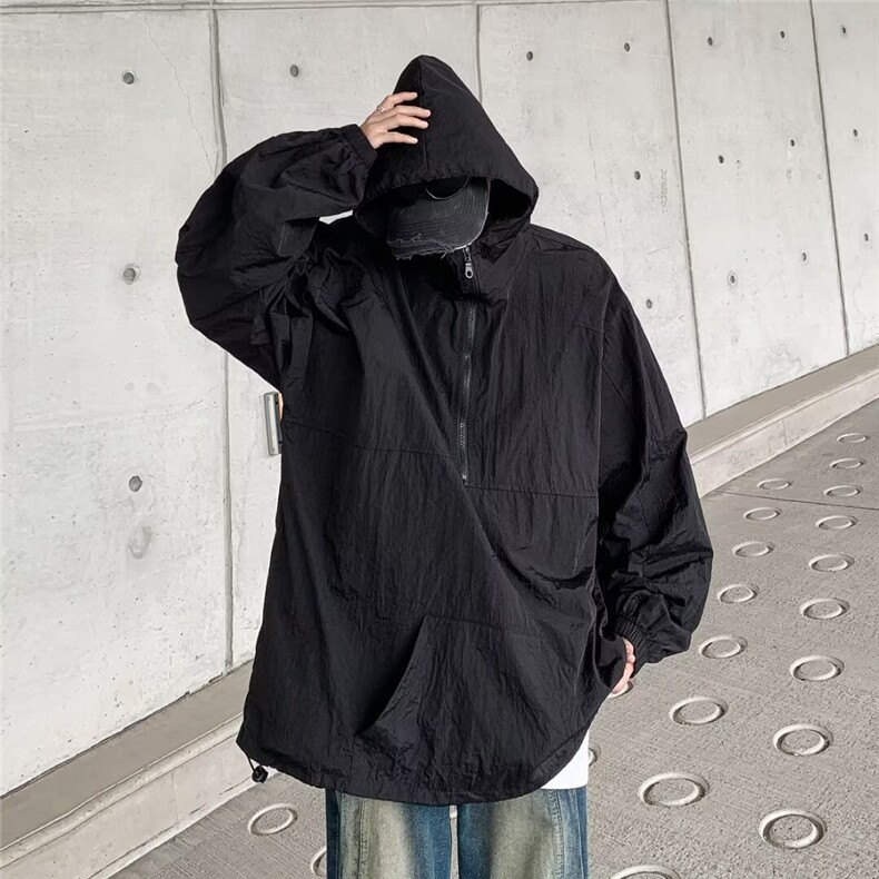 夏季防晒衣男半拉链连帽宽松休闲防晒服户外透气外套W5771-P36,男装防晒衣,星座412-2
