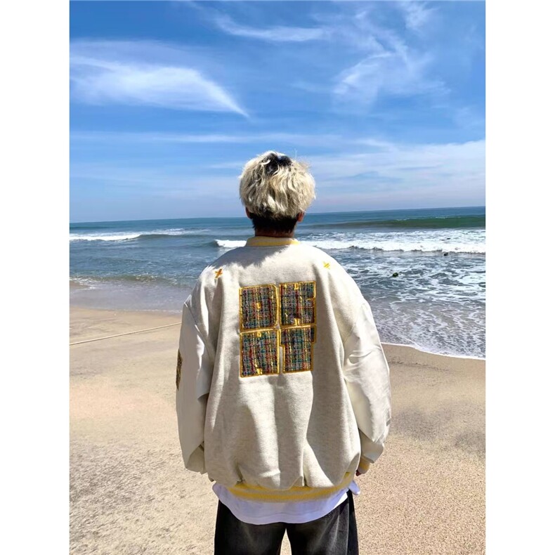 美式复古刺绣撞色棒球服外套男2025新款秋季情侣小众潮牌夹克上衣,男装夹克,星座506A