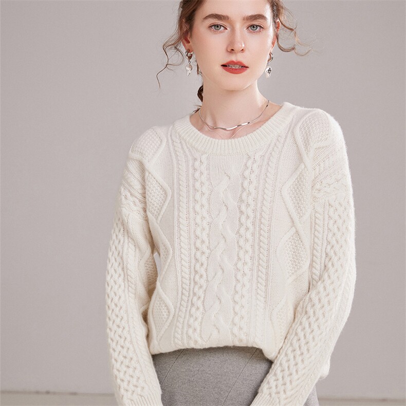 2025秋冬新款羊绒衫女100%纯山羊绒圆领加厚宽松圆领保暖通勤套衫，女装羊绒衫，雅之冉羊绒